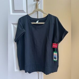 GREEN TEA Enzyme Washed Short Sleeve Top, Sz L, NWT - Black